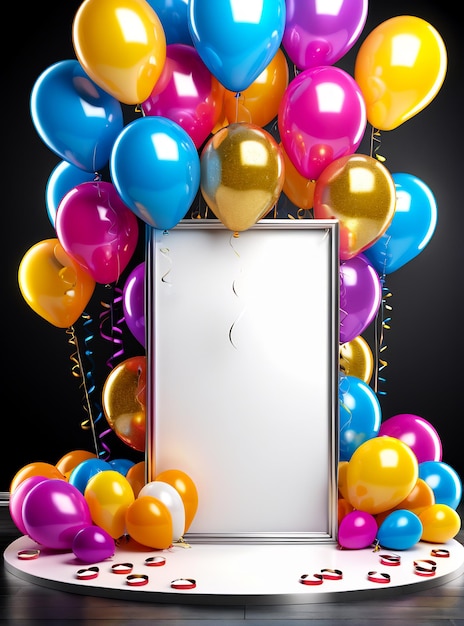 verjaardagsfeest poster ontwerp banner copyspace feest achtergrond ballonnen champagne taart