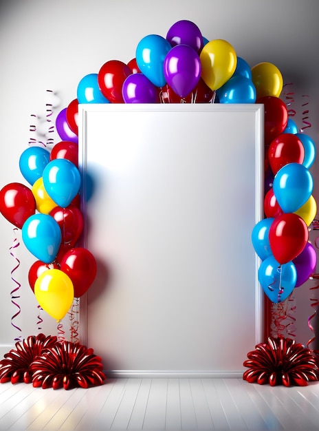 verjaardagsfeest poster ontwerp banner copyspace feest achtergrond ballonnen champagne taart