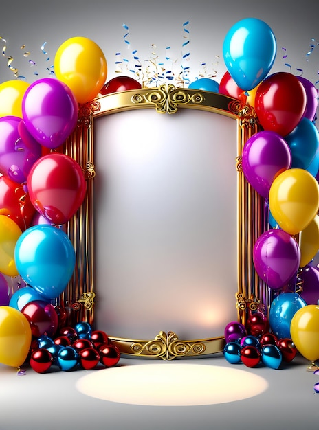 verjaardagsfeest poster ontwerp banner copyspace feest achtergrond ballonnen champagne taart