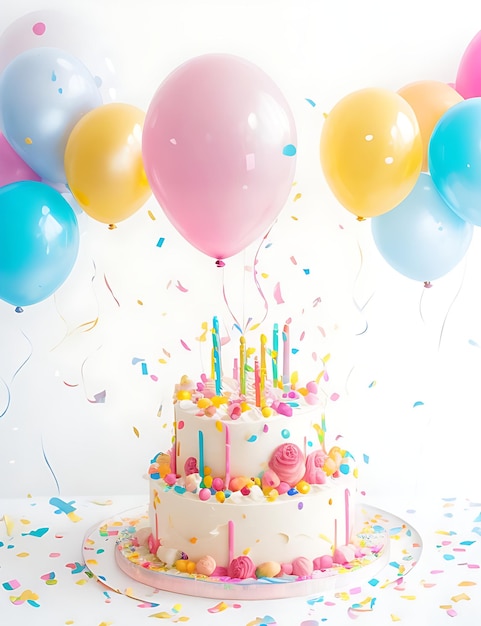 Verjaardagsfeestje Ballonnen en Cake met Confetti