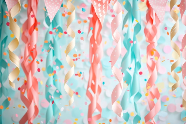 Verjaardagsfeestje decoraties Streamers banners en confetti Generatieve AI