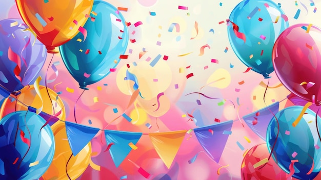 verjaardagsgrafiek feestelijke vlag met feestballonnen als felicitatie-illustratie