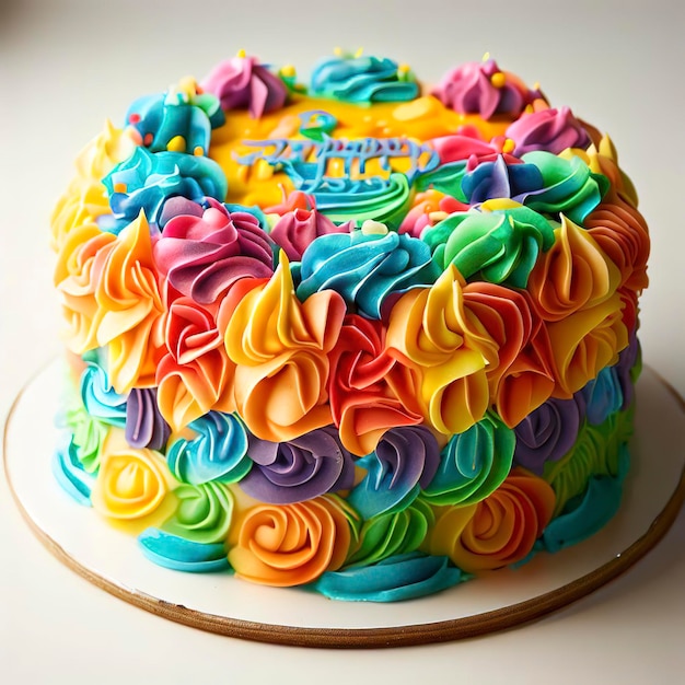 verjaardagstaart versierd met veelkleurige botercrème glazuur