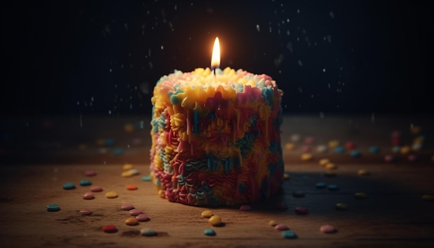 Verjaardagsviering met gloeiend zoet dessert bij kaarslicht gegenereerd door kunstmatige intelligentie