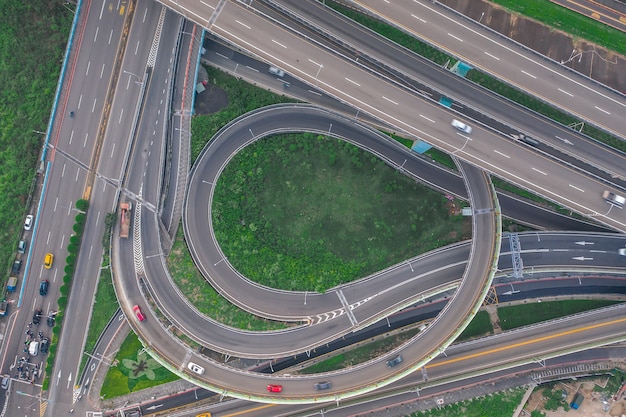 Verkeerscirkel luchtfoto, verkeer concept afbeelding