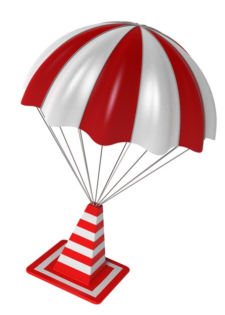 Verkeerskegels en parachute. 3D digitaal gegenereerde afbeelding