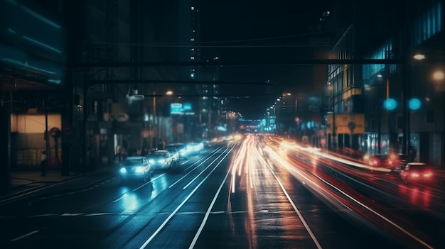 Verkeerslichten in de nachtstad Generatieve Ai