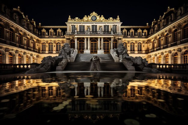 Foto verken het weelderige franse paleis van versailles en zijn levendige tuinen, fonteinen en kleurrijk