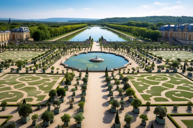 Verken het weelderige Franse paleis van Versailles en zijn levendige tuinen, fonteinen en kleurrijke boog