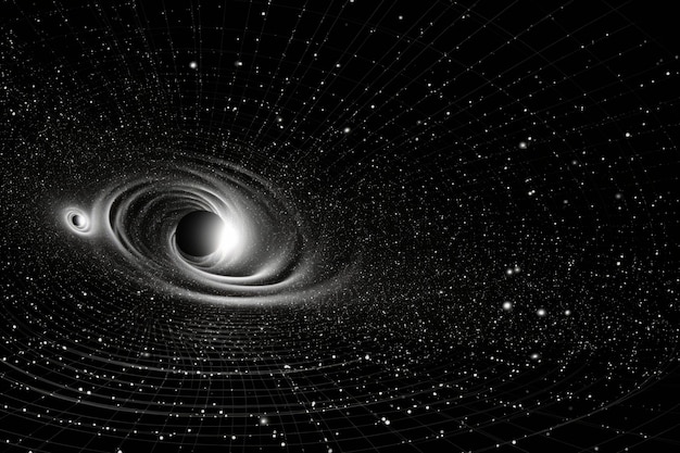 Verkenning van de kosmische afgrond Technische tekening van sterbanen rond een generatieve AI met zwart gat
