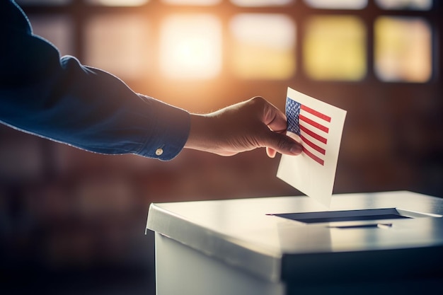 Foto verkiezingscampagne stembus met amerikaanse vlag verkiezingscampagneconcept