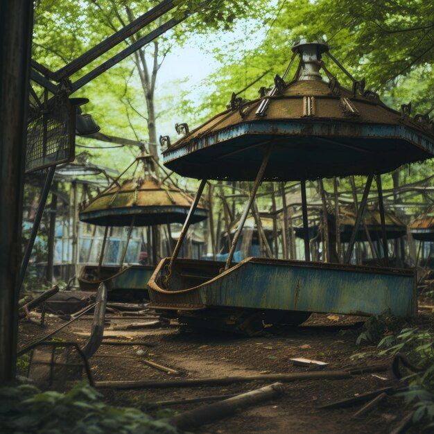 Verlaten themapark in een bos