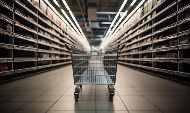 Foto verlaten winkelwagentje in een gang van een supermarkt creëren met behulp van generatieve ai-tools