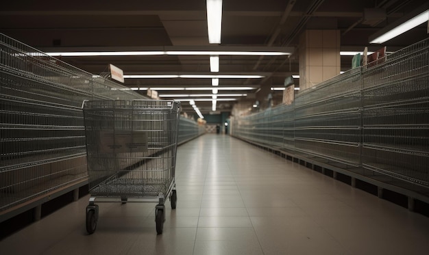 Verlaten winkelwagentje in een gang van een supermarkt Creëren met behulp van generatieve AI-tools