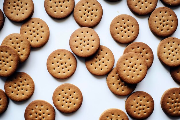 Foto verleidelijk assortiment koekjes tentoongesteld op een schone witte achtergrond, ideaal voor verschillende culinaire concepten