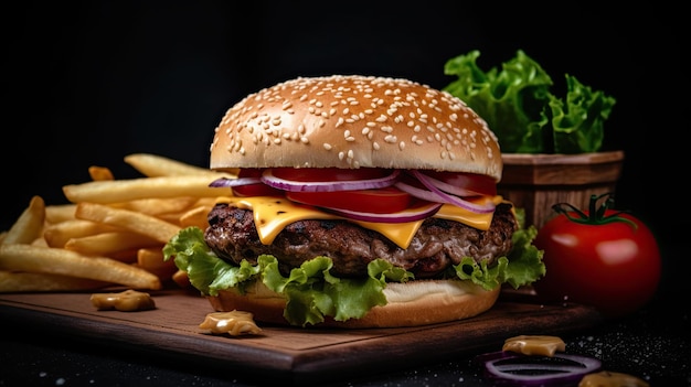 Verleidelijke Cheeseburger met friet Een heerlijke fastfood maaltijd Generatieve AI
