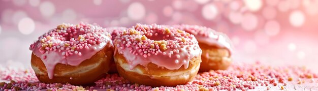 Foto verleidelijke donuts bevredigende snacks of desserts culinaire wonderen versierd met zoete suikerpoeder chocolade biscuit kruimels en room