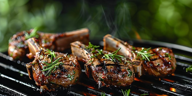 Verleidelijke gebarbecued biologische lammenhouten heet van de grill klaar om te genieten Concept BBQ Organic Food Lammenhouten Grilling Heerlijke smaak