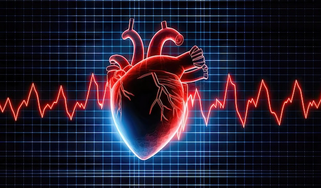 Verlicht cardiac health neon cardiogram en human heart glow generative ai