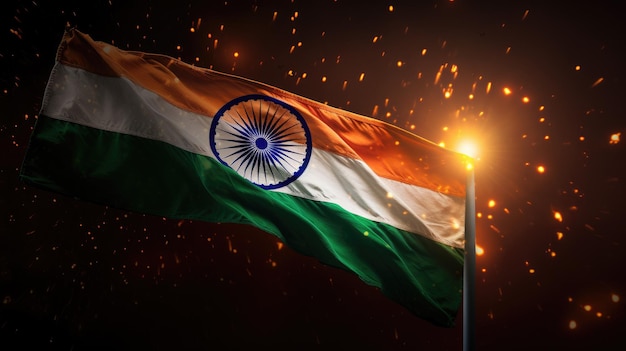Verlichte donkere achtergrond Ontwerp van de Indiase nationale vlag Generatieve ai