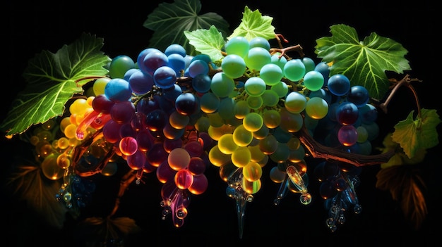 Foto verlichte druivenbrunch levendige kleuren en verlichting