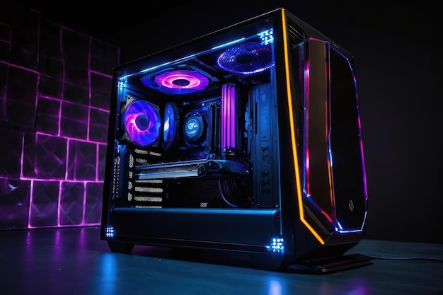 Verlichte gaming-PC in neonkleuren