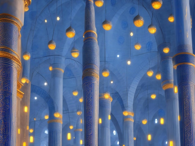 Verlichte minaret symboliseert spiritualiteit in de beroemde Blauwe Moskee, gegenereerd door ai