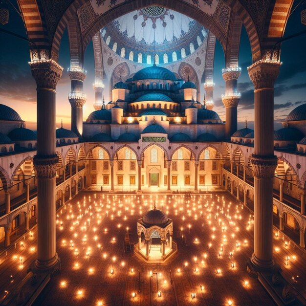 Verlichte minaret symboliseert spiritualiteit in de beroemde Blauwe Moskee