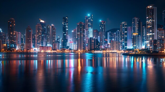 Foto verlichte moderne metropool een nachtelijke skyline panorama van dubai39s futuristische architectuur