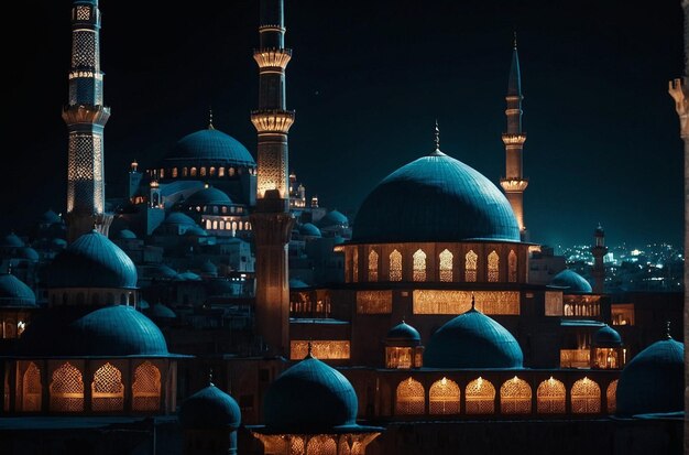 Verlichte moskeeën in het donker