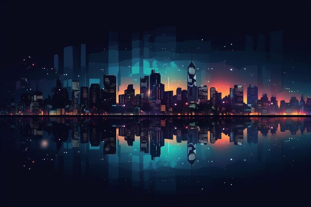 Verlichte nacht stad skyline vectorillustratie