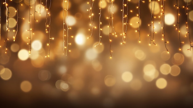 Verlichting en decoratie vakantieconcept Kerstslinger bokeh lichten op gouden achtergrond