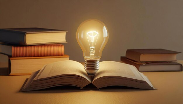 Verlichting op open boek Onderwijs en kennisconcept