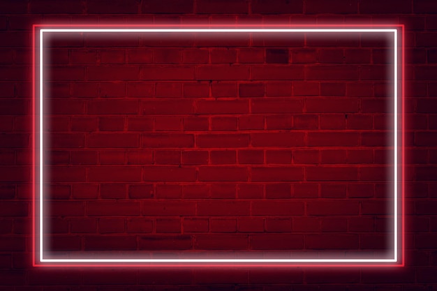 Foto verlichtingseffect raam rood en wit neon op bakstenen muur voor achtergrond partij of uw tekst