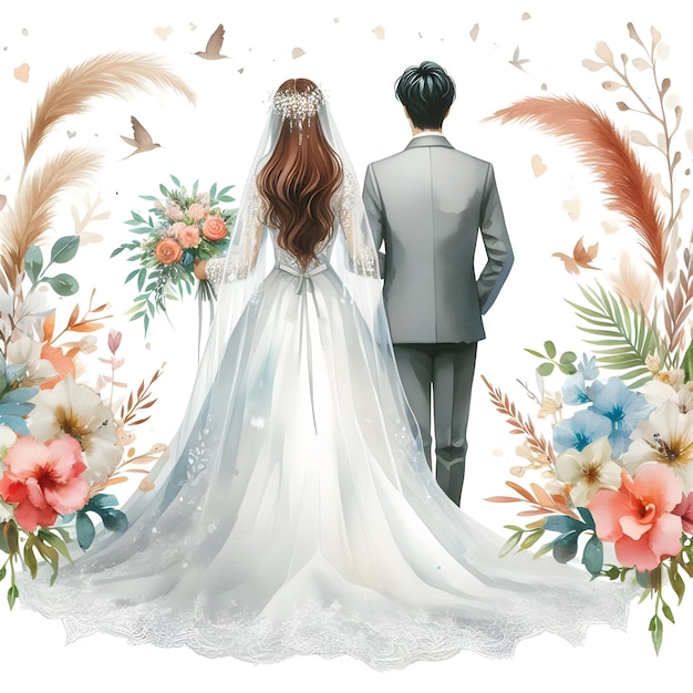 Verliefd huwelijkspaar bruid en bruidegom Vectorillustratie