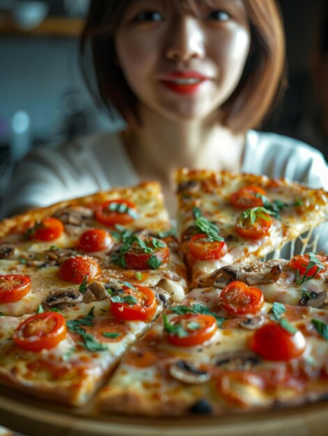 Verlies van een vrouw met een pizza.