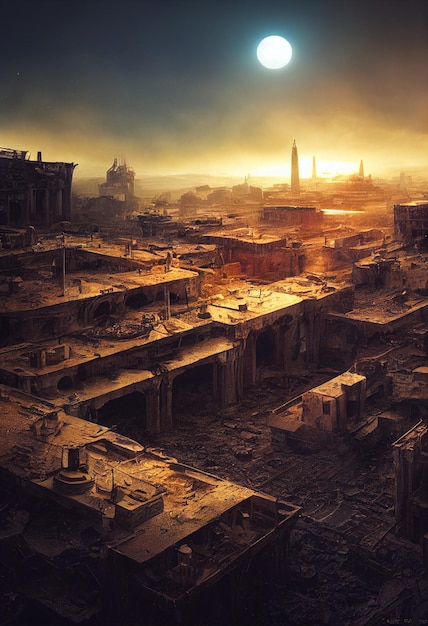 Verloren beschaving toekomstige dystopische landschap 3d illustratie