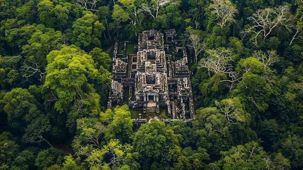 Verloren tempel in de jungle omhelzen