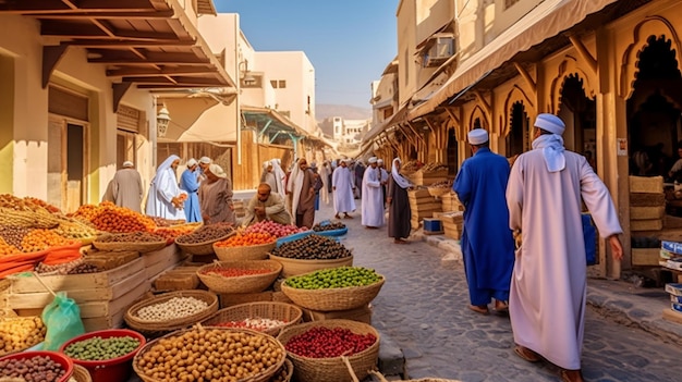 Verloren u in de levendige kleuren en de bruisende sfeer van Nizwa Souq Deze foto vangt de l