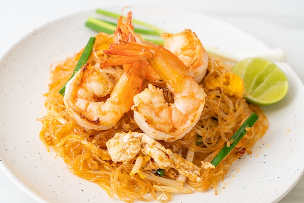 Vermicelli Pad Thai or Thai stir fried vermicelli with shrimps, Thai food style