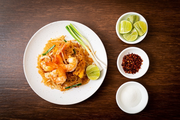 Vermicelli Pad Thai or Thai stir fried vermicelli with shrimps, Thai food style