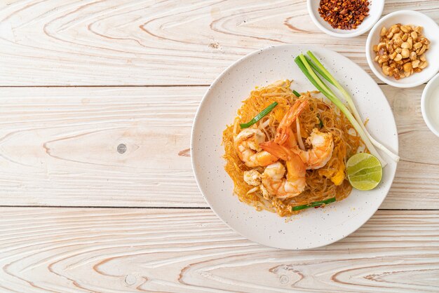 Vermicelli Pad Thai or Thai stir fried vermicelli with shrimps - Thai food style