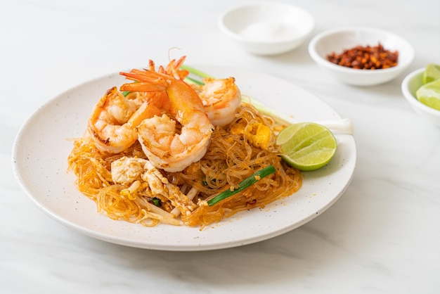 Vermicelli Pad Thai or Thai stir fried vermicelli with shrimps
