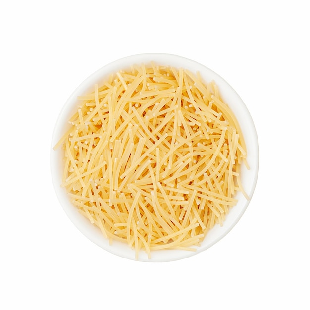 Vermicelli in a white cup on a white background View from above