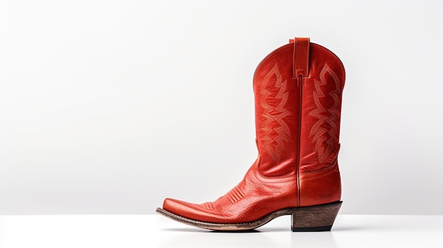 Vermilion Cowboy Boots geïsoleerd op witte achtergrond met kopieerruimte voor reclame