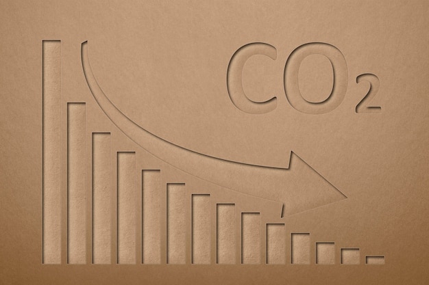 Vermindering van CO2-emissies in de atmosfeer Netto zero-emissies 3D-weergave van vermindering van luchtvervuiling Grafiek voor vermindering van koolstofemissies Groene planeet en ecologie