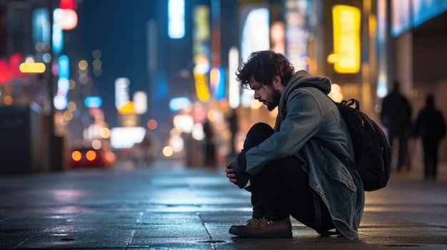 Vermoeide depressieve man op een stadsstraat