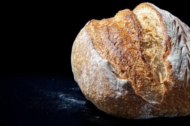 Vermont black flour rye bread with a crispy crust and a spongy texture Freshly baked homemade bread