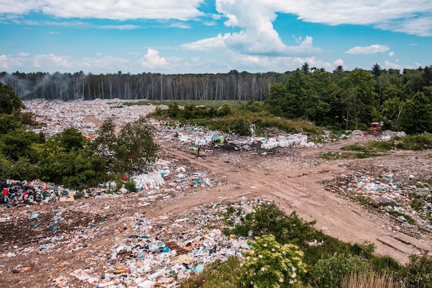 Foto vernietiging van bossen en ecologisch systeem door afvalverwijdering in bossen bovenaanzicht destructief