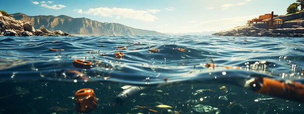 Verontreiniging van de oceaan door plastic zakjes en rietjes